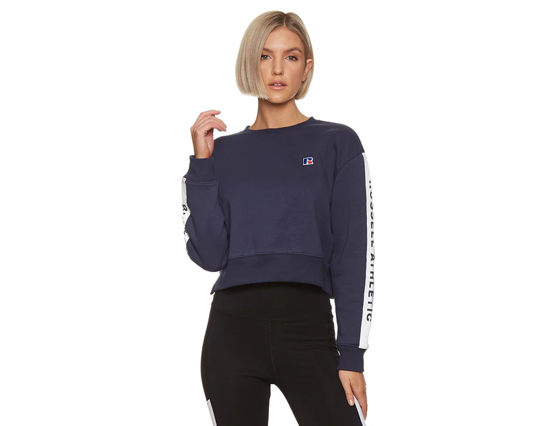 Russell Athletic Women's Printed Sleeve Mid Crew - Midnight Blue
