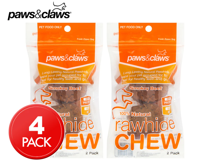 2 x Paws & Claws Rawhide Chew Balls Smokey Beef 2-Pack