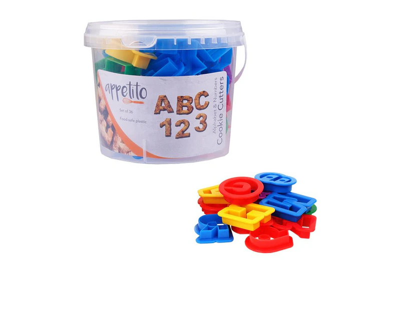 Appetito Alphabet & Number Cookie Cutters in Tub 36pc