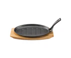 Pyrolux Pyrocast Cast Iron Oval Sizzle Plate w/ Maple Tray 27x18cm
