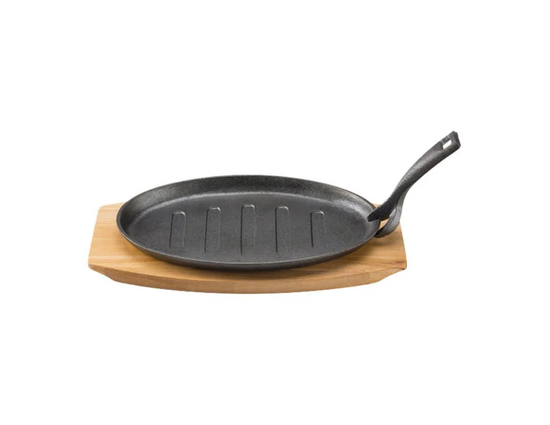 Pyrolux Pyrocast Cast Iron Oval Sizzle Plate w/ Maple Tray 27x18cm