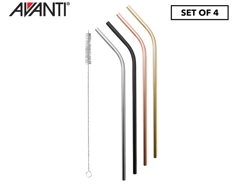 Avanti 4-Piece Coloured Reusable Straw Set w/ Cleaning Brush - Multi
