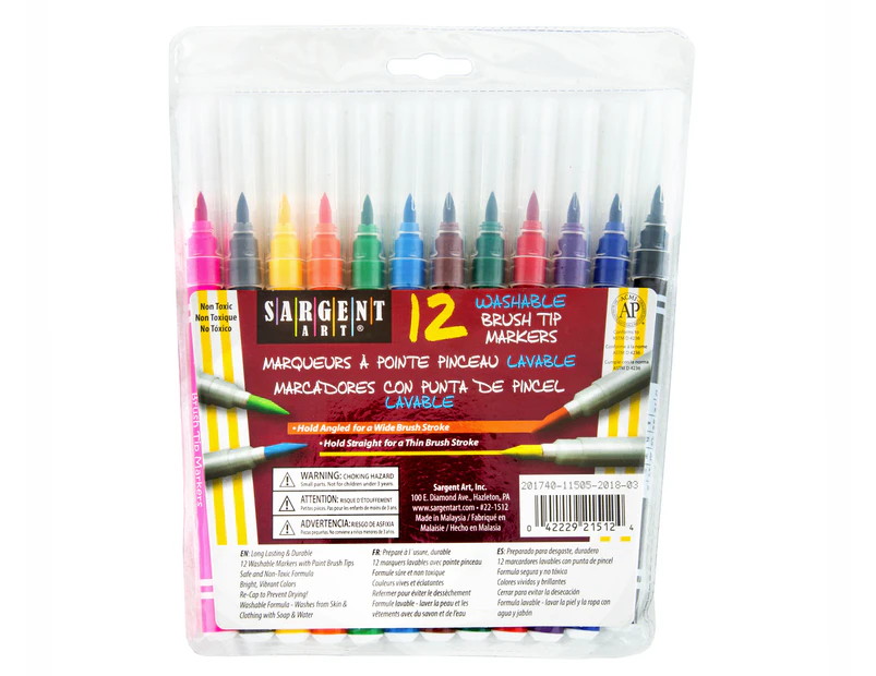 Sargent Art Washable Brush Tip Markers 12-Pack - Assorted