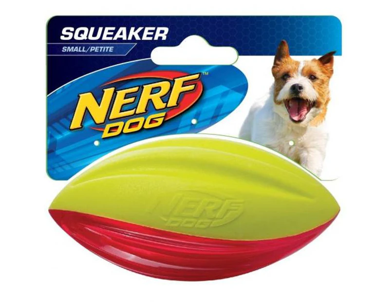 NERF Dog 4" TPR Hydrosport Squeak Football (Yellow / Red)