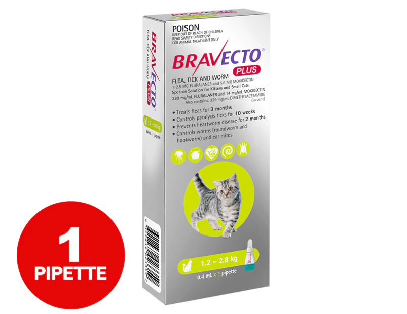 Bravecto Plus For Small Cats 1.2-2.8kg 0.4mL