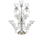 8-Piece Crystal-Draped Cupcake Stand with 3 Candle Holders  | Silver | Madeleine Collection