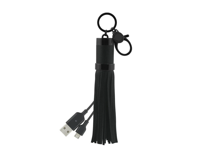 REBECCA MINKOFF POWER TASSEL KEYCHAIN MICRO USB CABLE 900mAH - BLACK