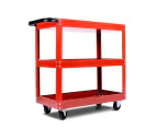 3 Shelves Steel Tool Cart Storage Service Trolley with 360° Swivel Casters Heavy Duty Workshop Garage Organizer