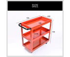 3 Shelves Steel Tool Cart Storage Service Trolley with 360° Swivel Casters Heavy Duty Workshop Garage Organizer