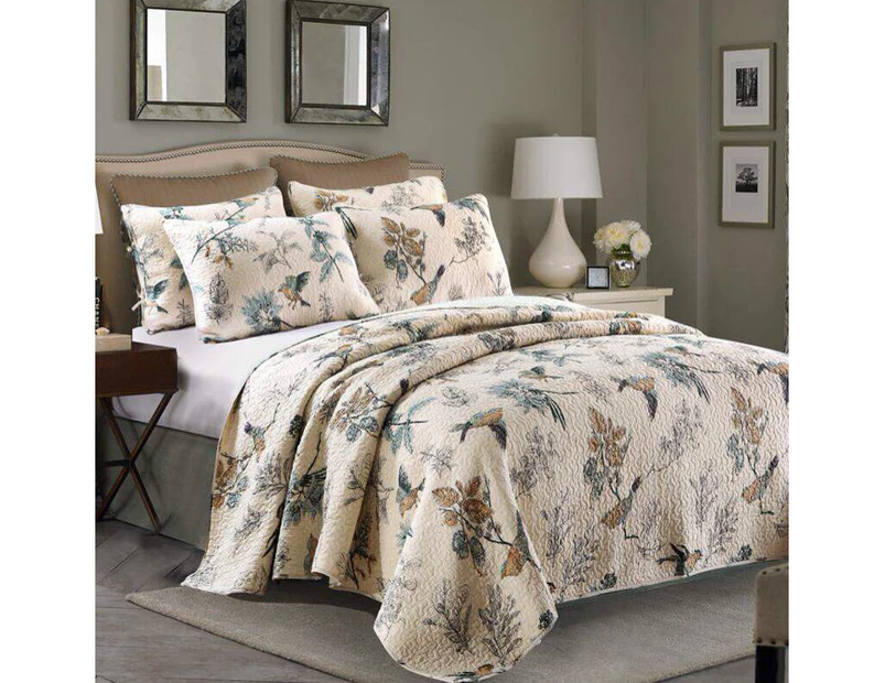 King And Super King Size Bed Luxury 100% Cotton Coverlet / Bedspread Set Comforter Quilt Throw 250x270cm Bird