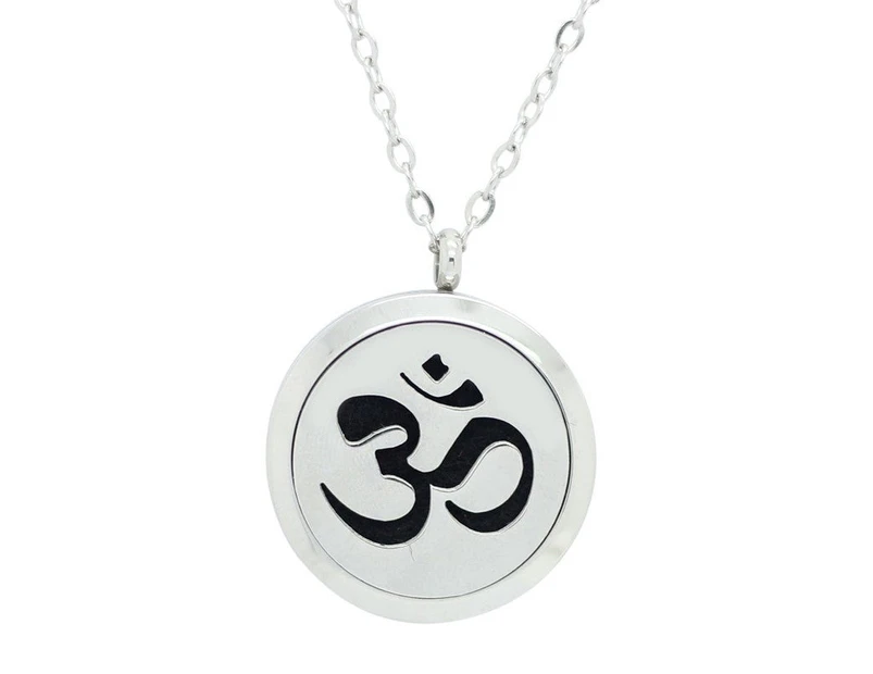 Sanskrit Om Design Aromatherapy Essential Oil Diffuser Necklace Silver - Free Chain - Mothers Day Gift Idea