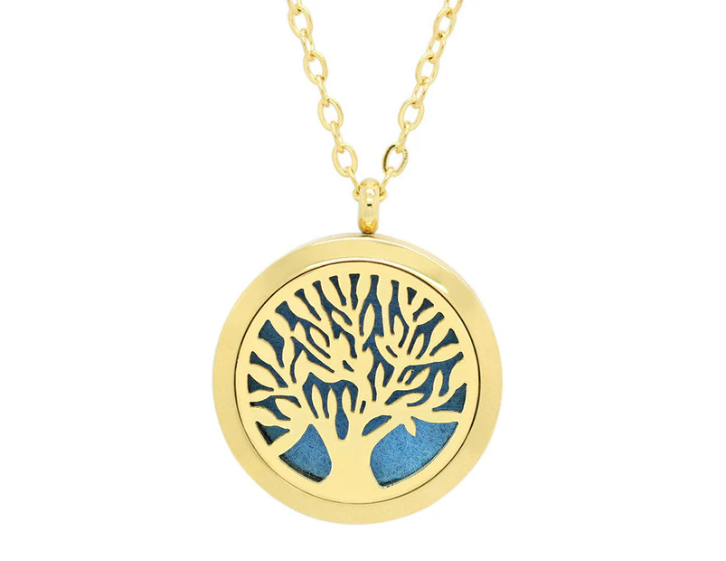 Tree of Life Aromatherapy Essential Oil Diffuser Necklace - 14k Gold Plate - Free Chain - Mothers Day Gift Idea
