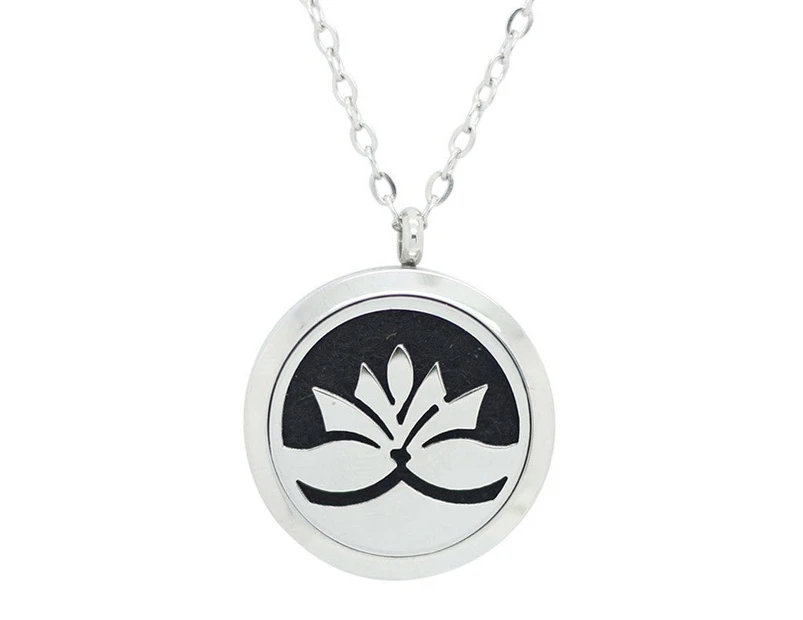 Lotus Flower Design Aromatherapy Essential Oil Diffuser Necklace Silver - Free Chain - Mothers Day Gift Idea