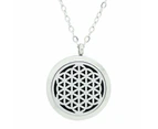 Flower of Life Aromatherapy Essential Oil Diffuser Necklace Silver - Free Chain - Mothers Day Gift Idea