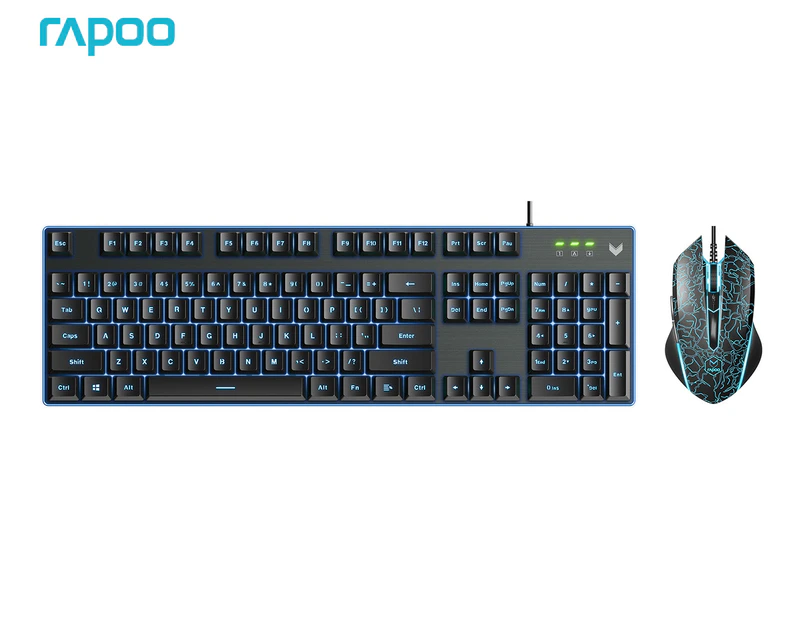 Rapoo V100S Backlit Gaming Keyboard & Optical Gaming Mouse Combo - Black