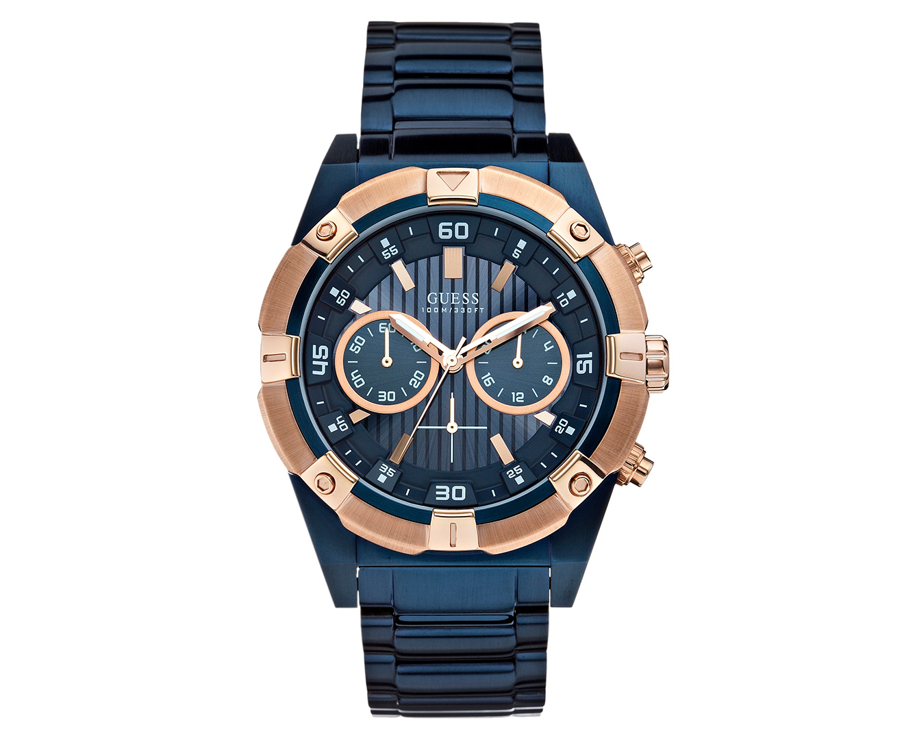 GUESS Men's 49mm Jolt Stainless Steel Watch - Blue/Gold 91661437595 | eBay
