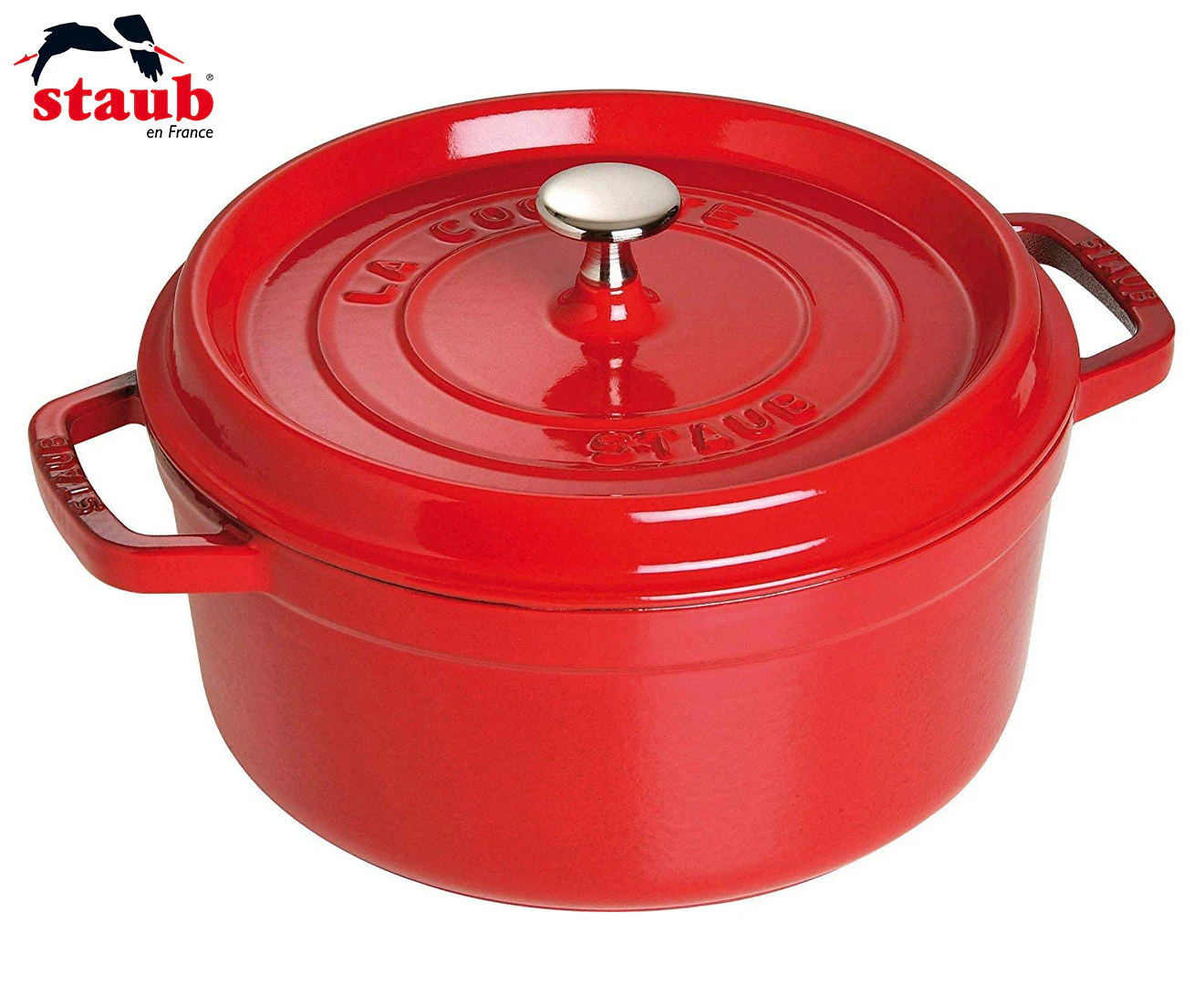 Staub 24cm/3.8L Cast Iron Round Cocotte Pot w/ Lid Induction Cookware Cherry Red