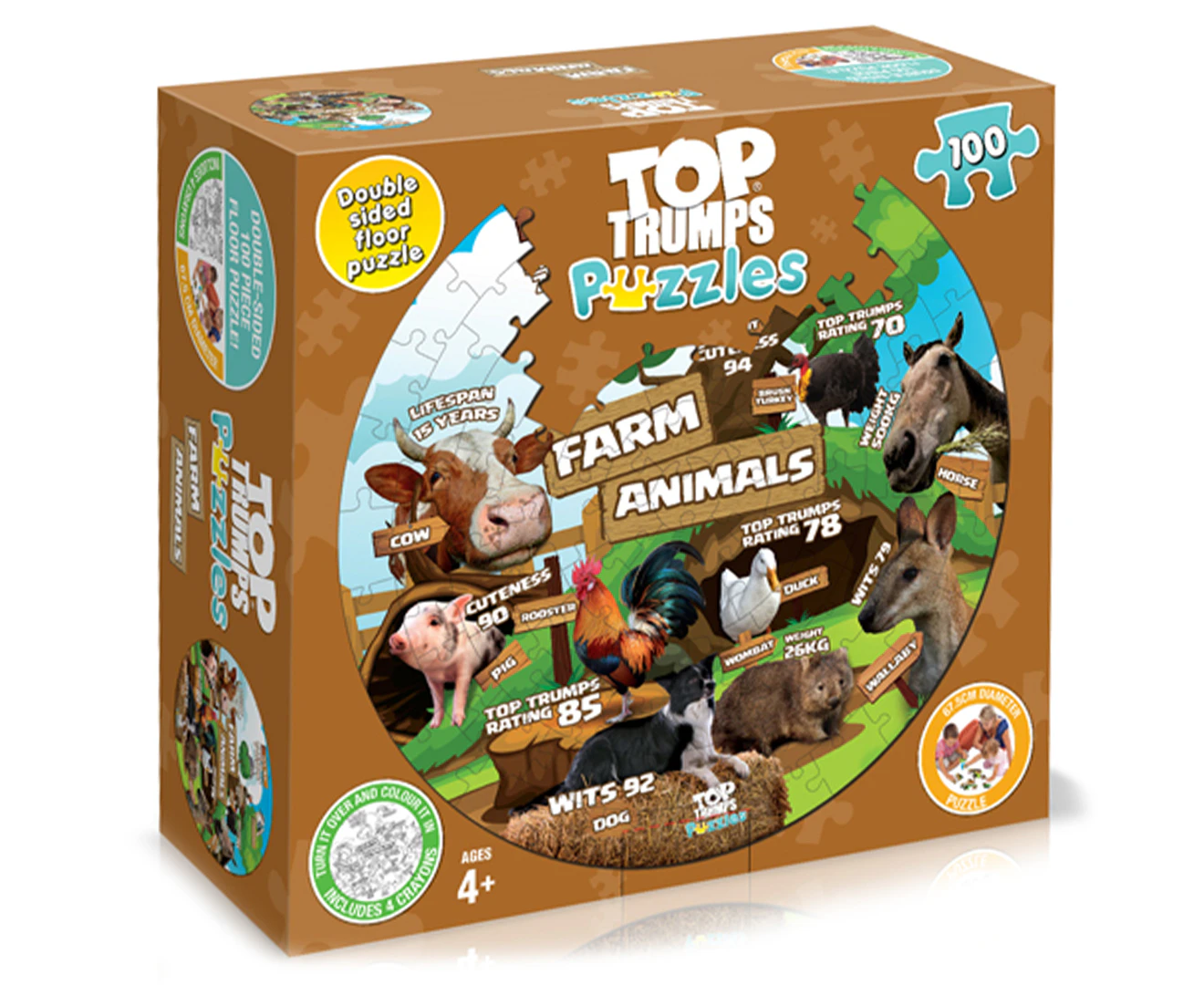 100pc Top Trumps Farm Animals Edition Circular Kids/Childrens/Family Puzzle 4+