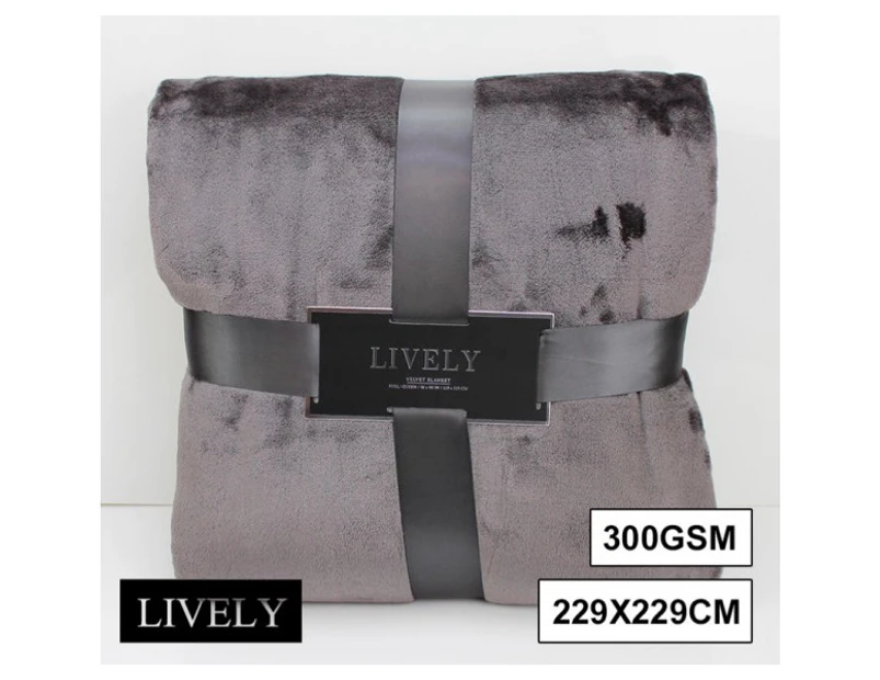 Lively Flannel Velvet Queen 229x229cm Blanket  Dark Grey