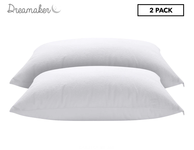 Dreamaker Bamboo Terry Waterproof Pillow Protector Twin Pack - White