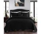 Queen King Size Bed Embossed Microfibre Coverlet / Bedspread Set Comforter Quilt 230x250cm Black
