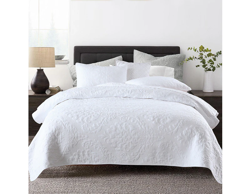Luxury 100% Cotton Embroidery Coverlet / Bedspread Set Comforter Quilt  for Queen King Size bed 230x250cm Bella White