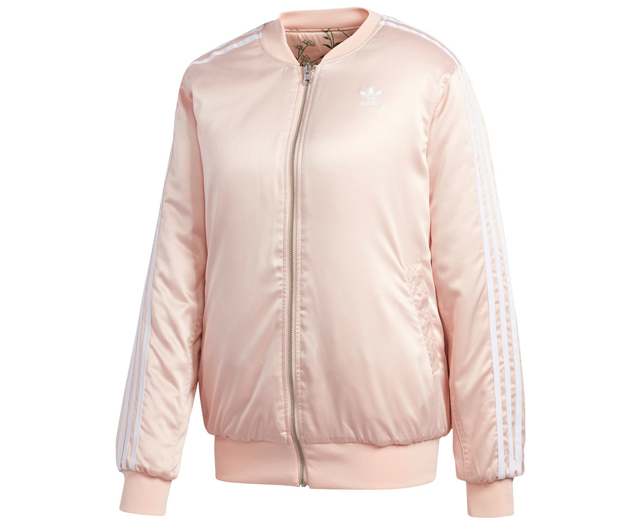 Adidas pink satin sale bomber jacket