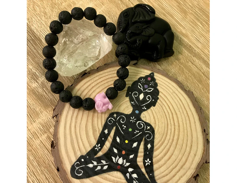 Kid's Little Elephant and Lava Stone Aromatherapy Diffuser Bracelet - Handcrafted - Lilac