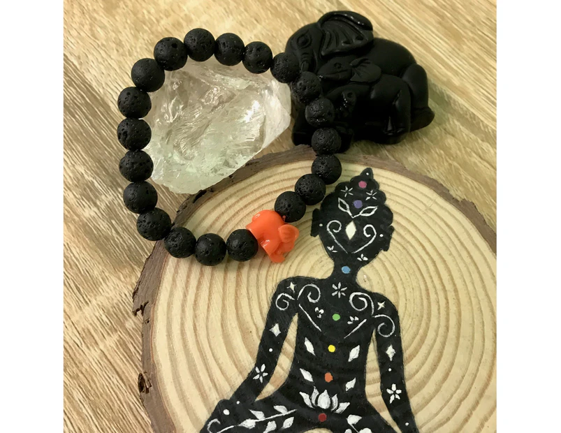 Kid's Little Elephant and Lava Stone Aromatherapy Diffuser Bracelet - Handcrafted - Orange
