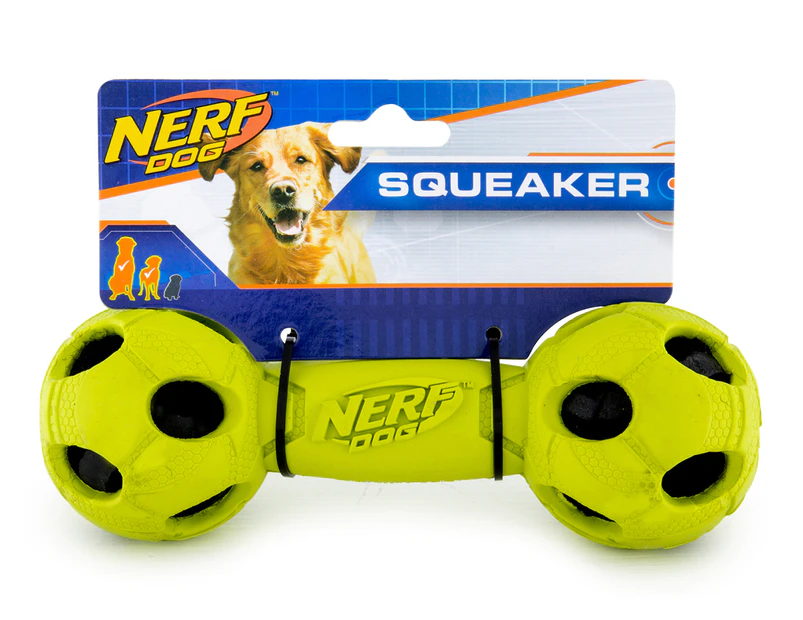 NERF Dog Medium Squeaker Barbell Toy - Green/Black
