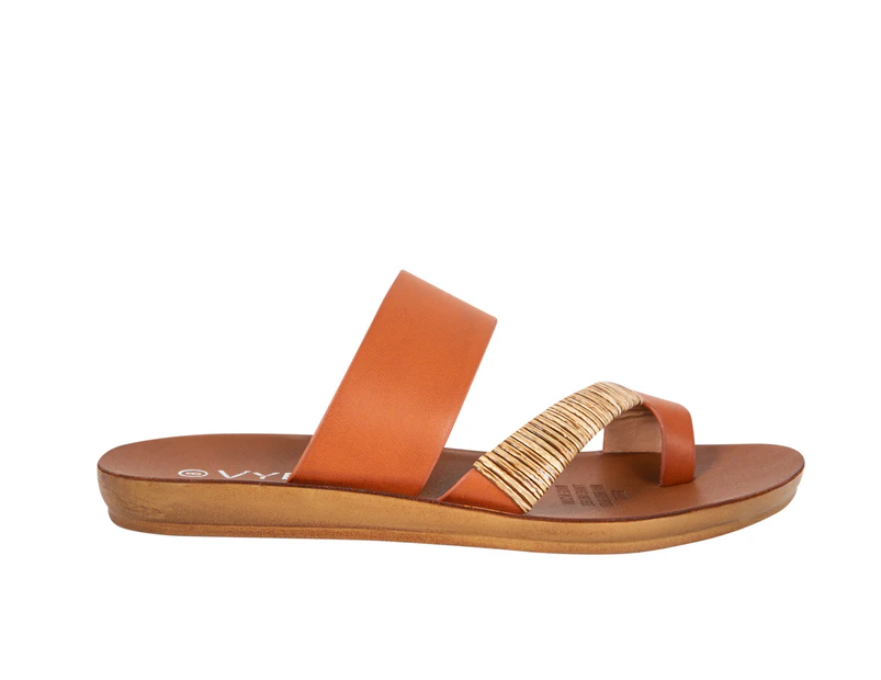 Jenelle Vybe Slip On Comfort Flat Slide Sandal Women's - Tan