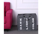 3-Section Large Foldable Oxford Laundry Basket Bag Dirty Clothes Storage Bag Organizer with Aluminum Handles--Dark Grey - Dark gray