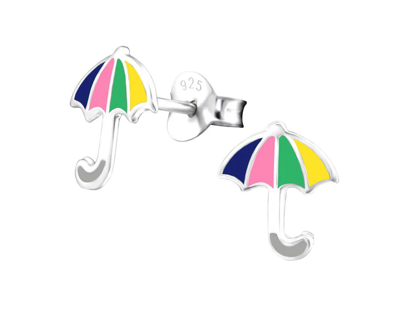 Children's Sterling Silver Rainbow Umbrella Stud Earrings