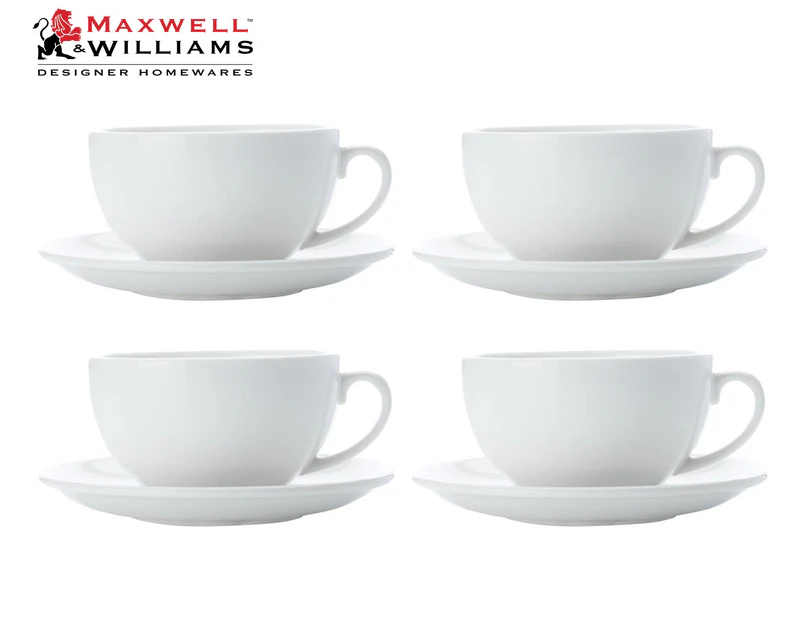 Set of 4 Maxwell & Williams 320mL White Basics Cappuccino Cup & Saucer