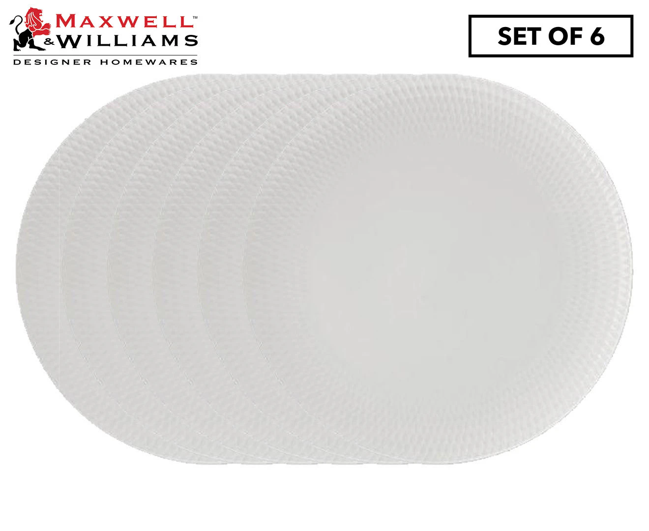 Set of 6 Maxwell & Williams 27cm White Basics Diamonds Dinner Plate