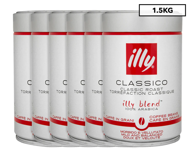 6 x illy Classic Roast Coffee Whole Beans 250g