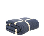 Knitted Cotton Throw with Ribbon - Indigo