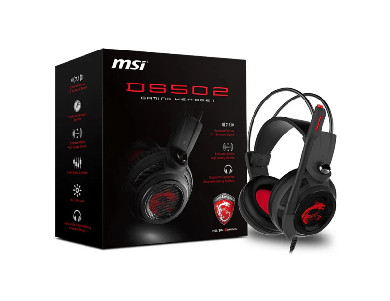 MSI DS502 Gaming Headset with Microphone Enhanced Virtual 7.1 Surround Sound