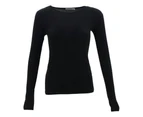 Women's Long Sleeve Crew Neck Soft Stretch Plain Colours Basic Tee T-Shirt - Black