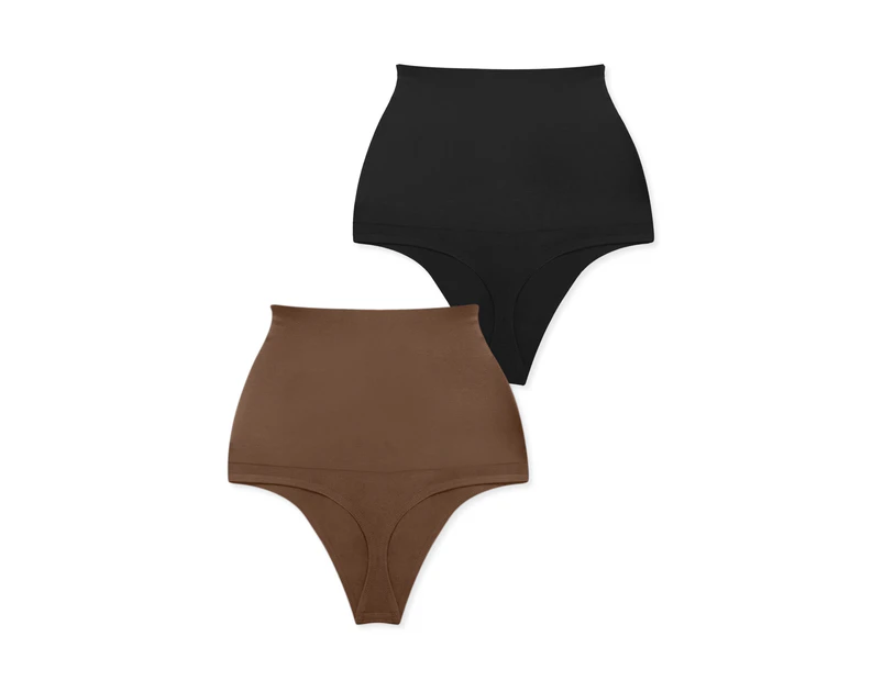 High Waist Shaping G String - 2 Pack - Chocolate and Black