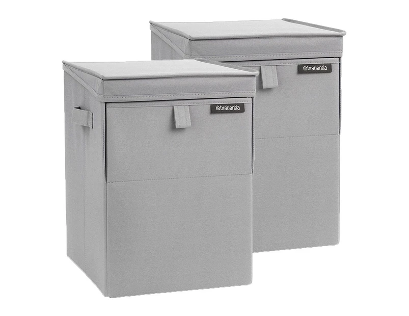 2x Brabantia 35l Grey Stackable Laundry Polyester Box Basket Bag Washing Clothes