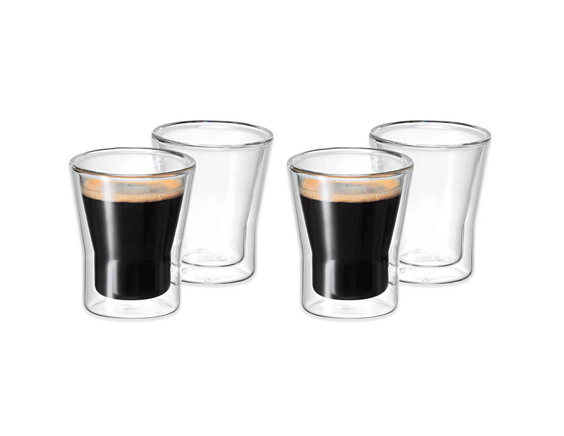 Avanti 4pc Set Uno Twin Wall Glasses 80ml Coffee Tea Cafe Chai Latte Drink