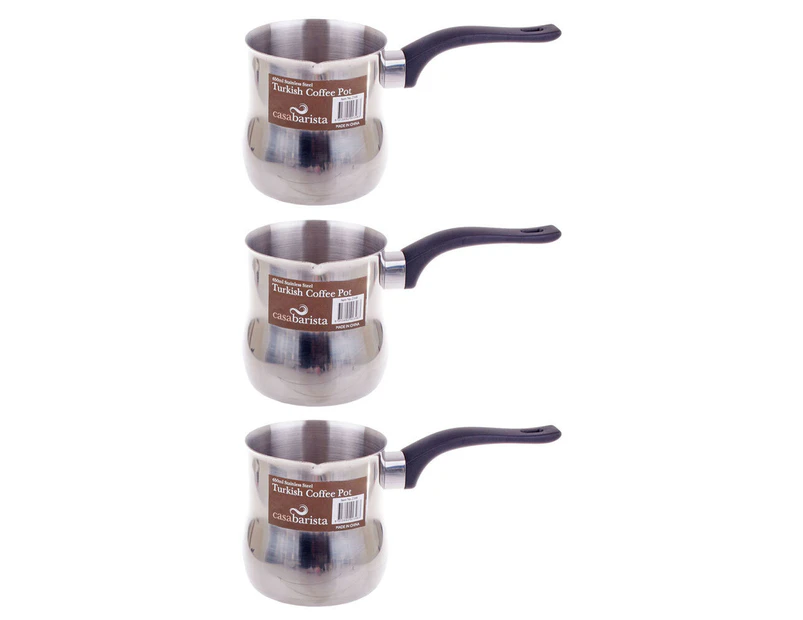3x Casa Barista Turkish 650ml Stainless Steel Stovetop Coffee Espresso Pot Maker