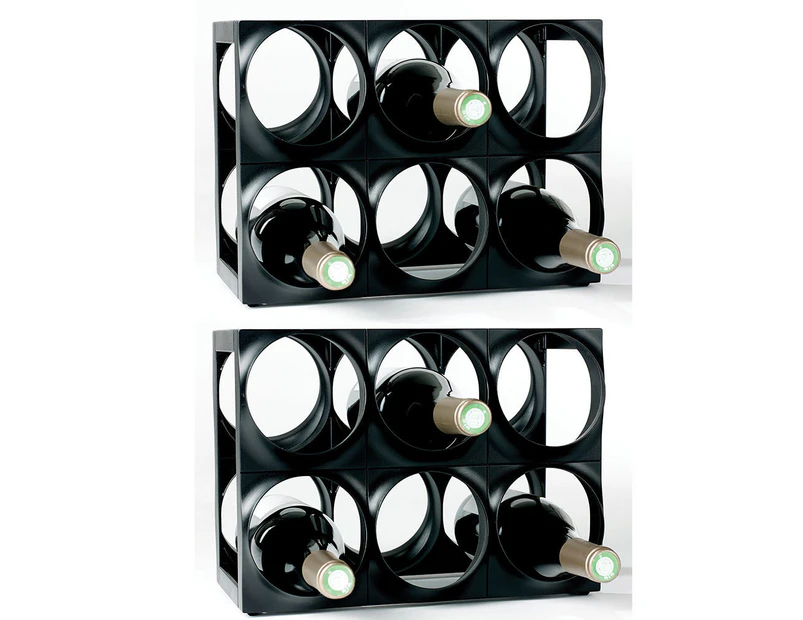 Nuance 12 Bottle Plastic Wine Rack Bar Organiser Storage Holder Shelf Stand BLK