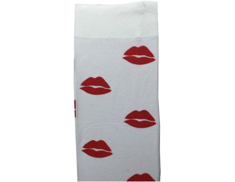 Stay Up Over The Knee Socks Hosiery Party Stockings - Lips (White/Red)