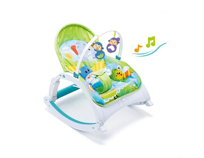 4 in 1 Baby Rocker Bouncer with Feeding Tray & Toy Bar & Vibration Music - Green