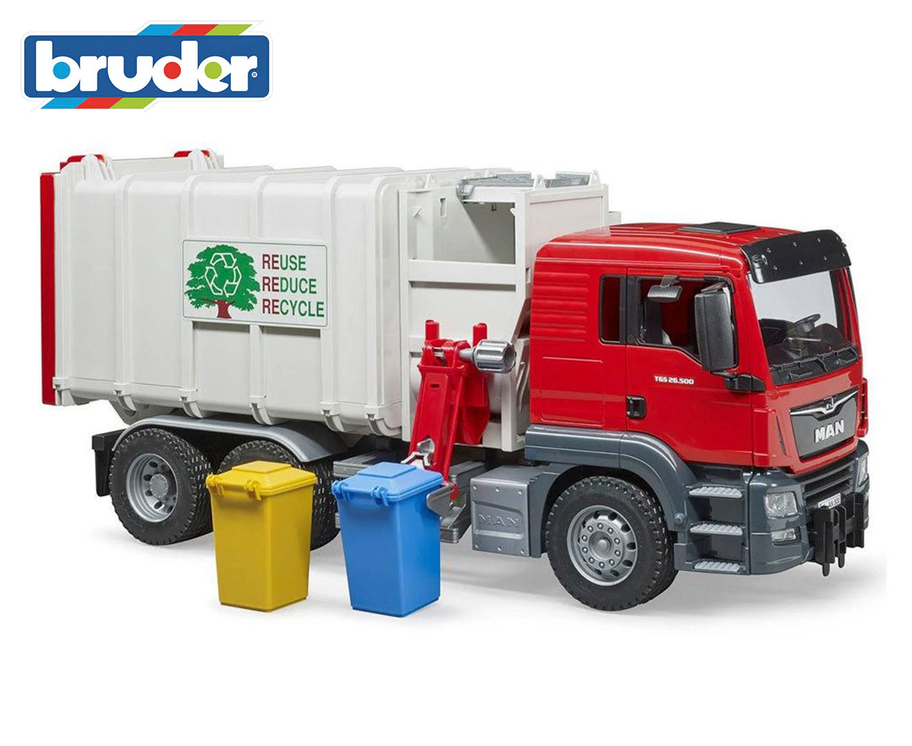 Bruder 53cm 1:16 MAN TGS Side Loading Garbage/Recycling Truck w/Bin  Kids Toy