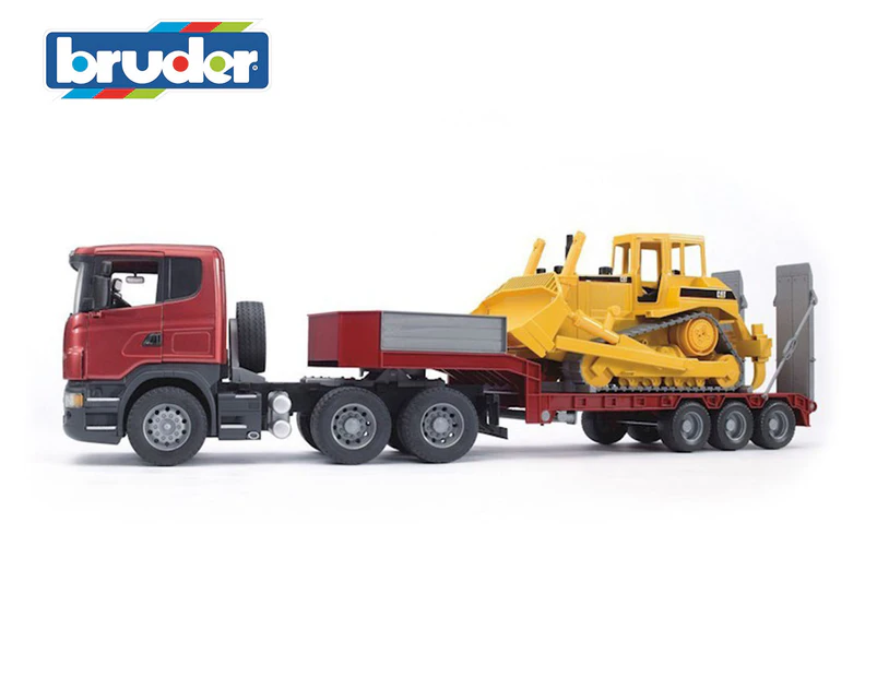 Bruder 1:16 Scania R-Series Low Loader w/ CAT Bulldozer Toy