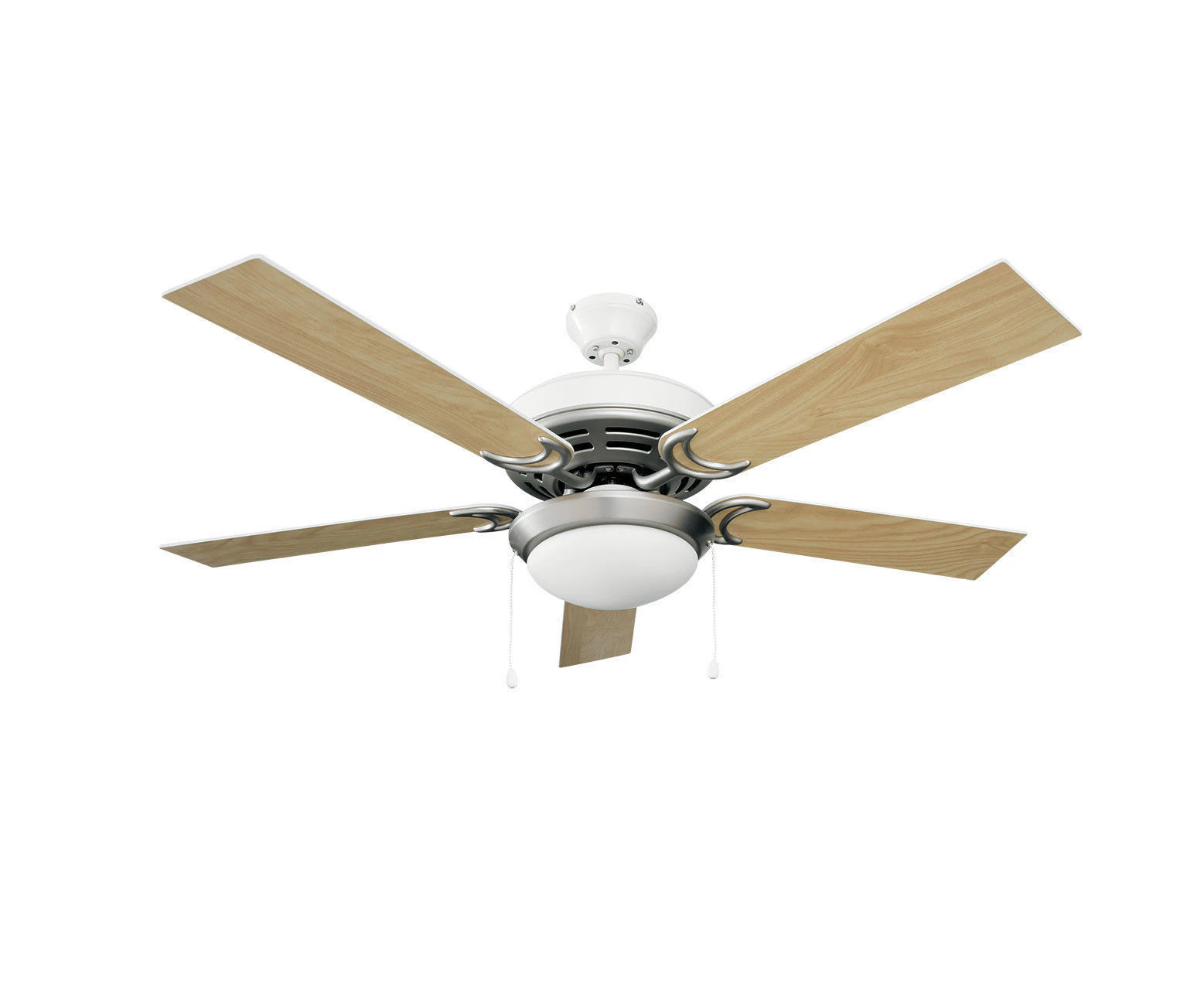 Destiny 1300mm 5 White/Washed Oak Reversible Blade Ceiling Fan w/Light/3 Speed