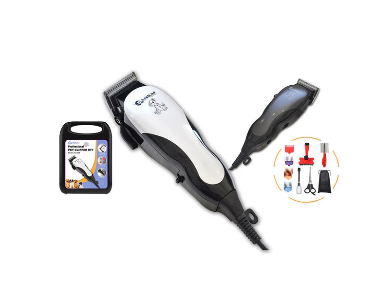 Sansai Professional Pet Hair Clipper Kit for Cat Dog Blade Guard Oil Brush Case